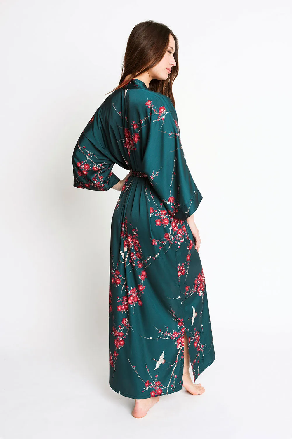 Cherry Blossom & Crane Long Kimono Robe