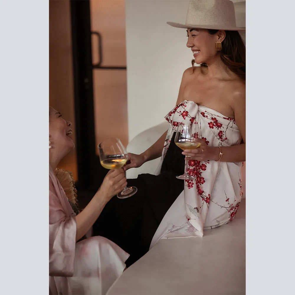 Cherry Blossom & Crane Long Kimono Robe