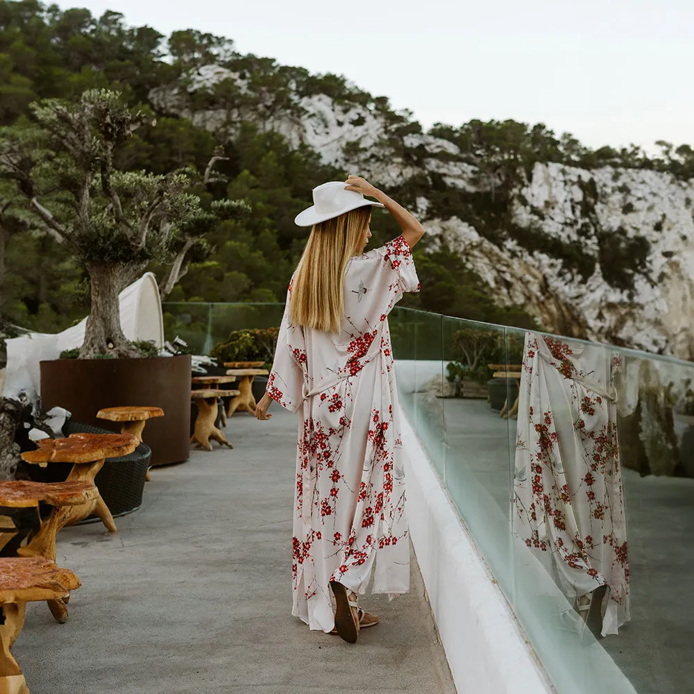 Cherry Blossom & Crane Long Kimono Robe