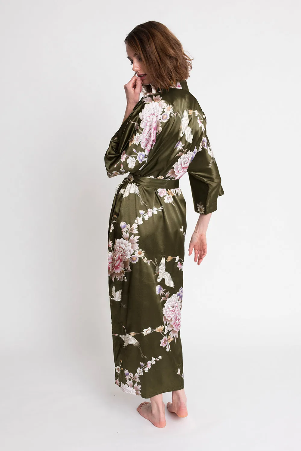 Chrysanthemum & Crane Long Kimono Robe