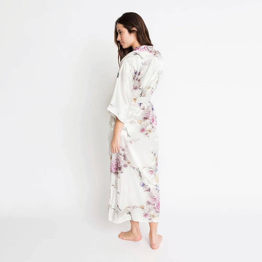 Chrysanthemum & Crane Long Kimono Robe