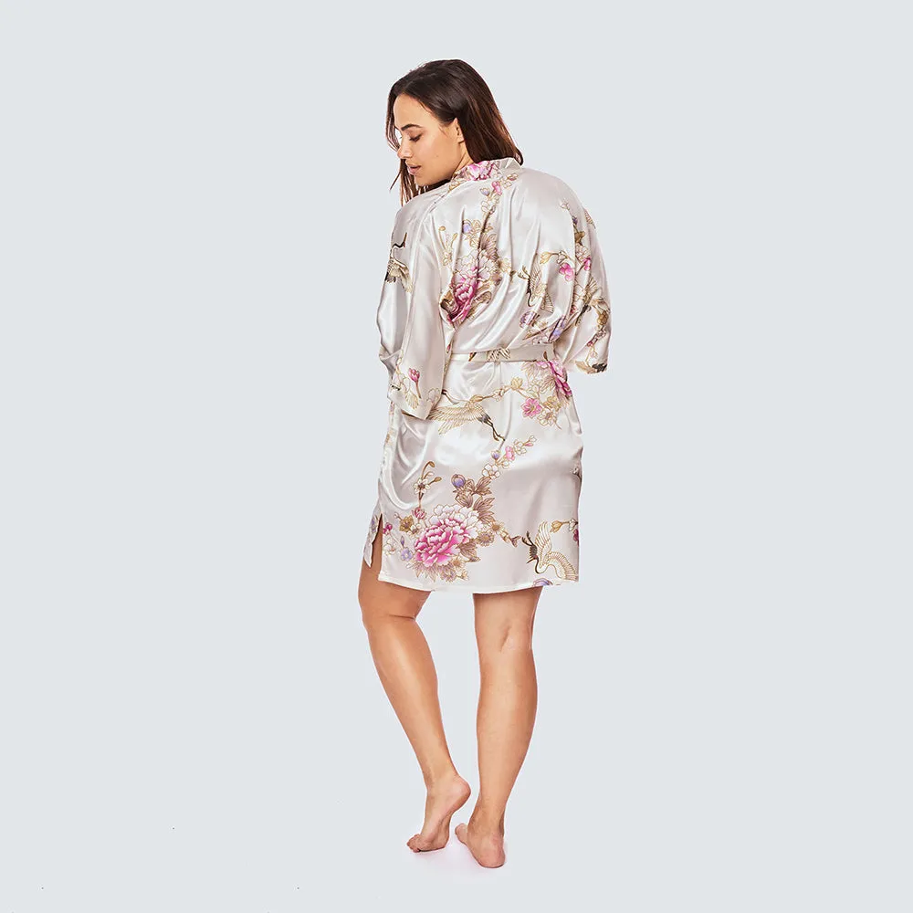 Chrysanthemum & Crane Short Kimono Robe (Plus Size)