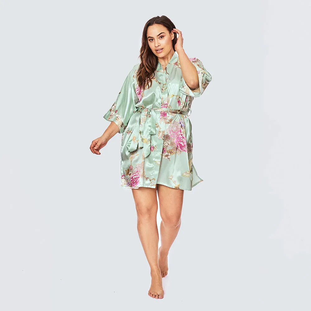 Chrysanthemum & Crane Short Kimono Robe (Plus Size)