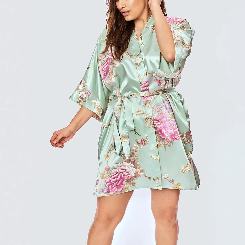 Chrysanthemum & Crane Short Kimono Robe (Plus Size)