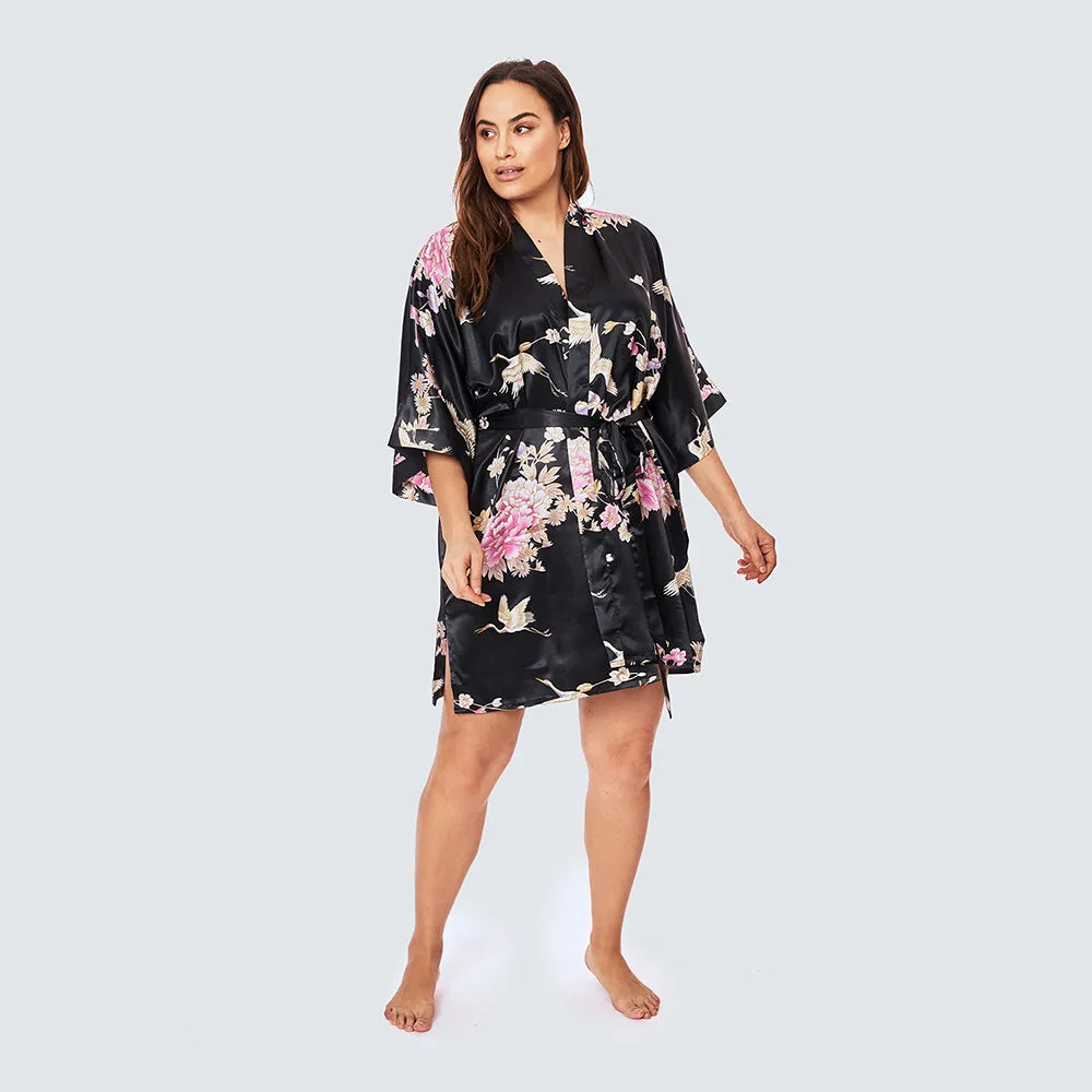 Chrysanthemum & Crane Short Kimono Robe (Plus Size)