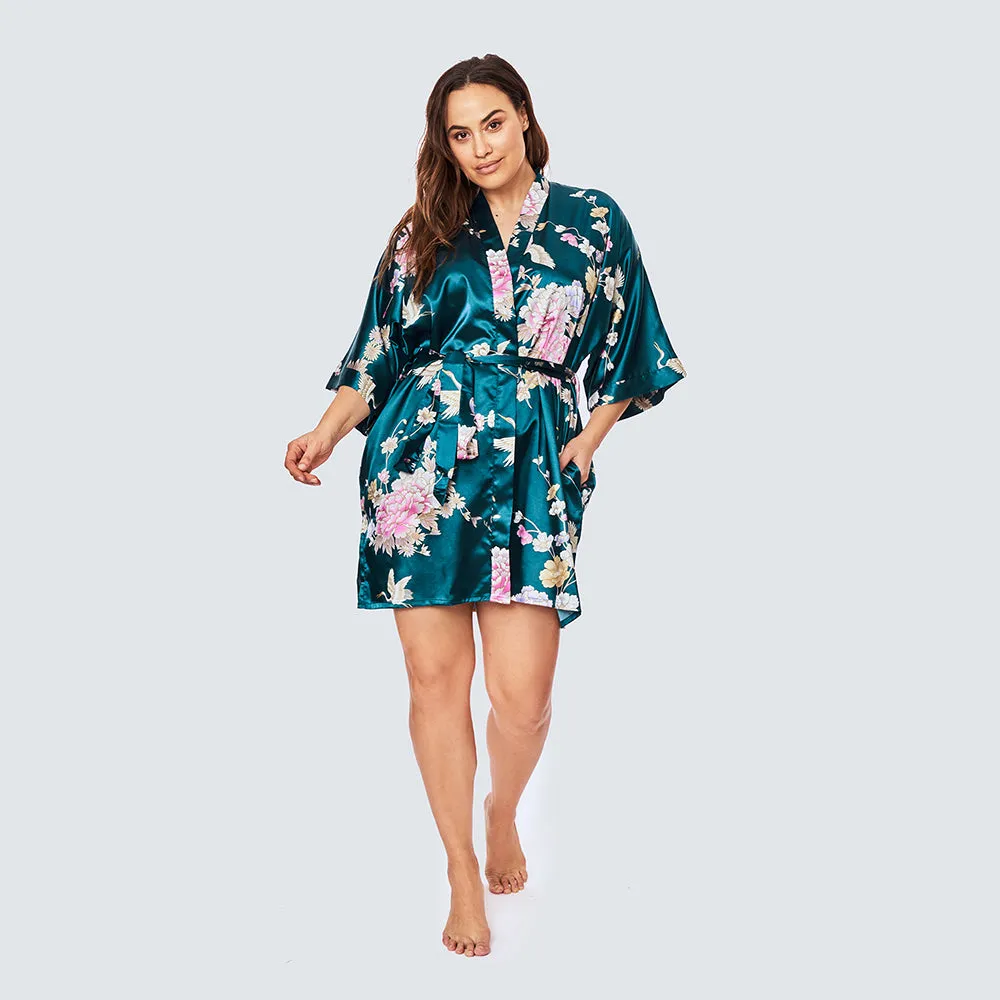 Chrysanthemum & Crane Short Kimono Robe (Plus Size)