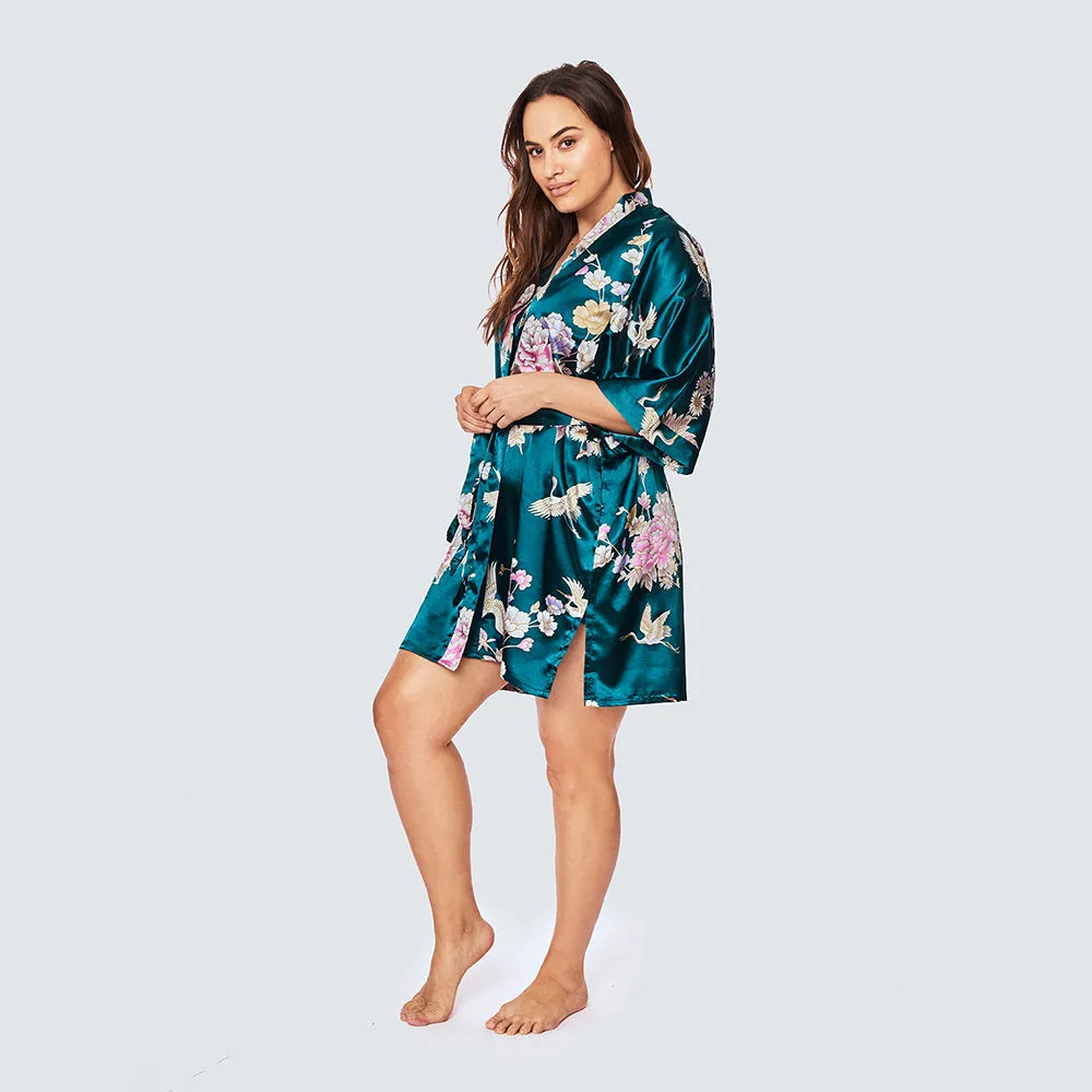 Chrysanthemum & Crane Short Kimono Robe (Plus Size)