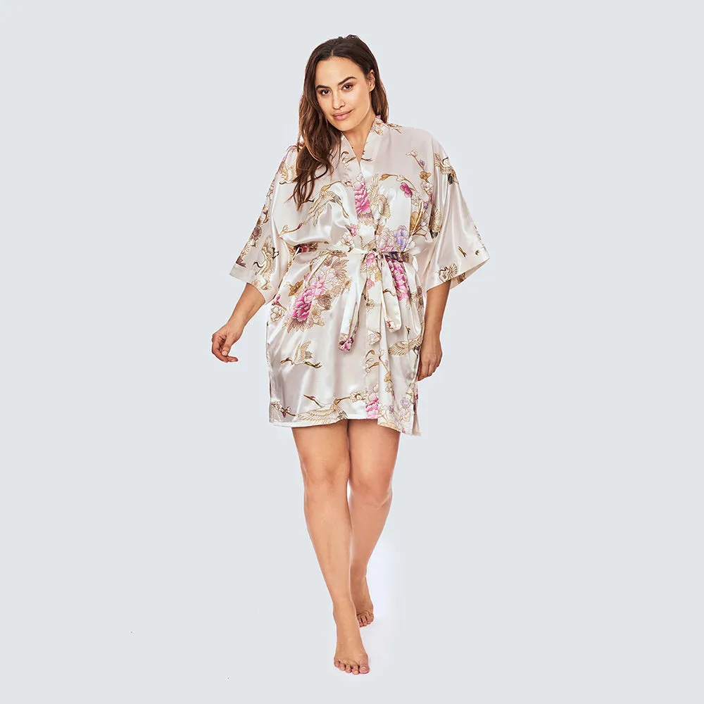 Chrysanthemum & Crane Short Kimono Robe (Plus Size)