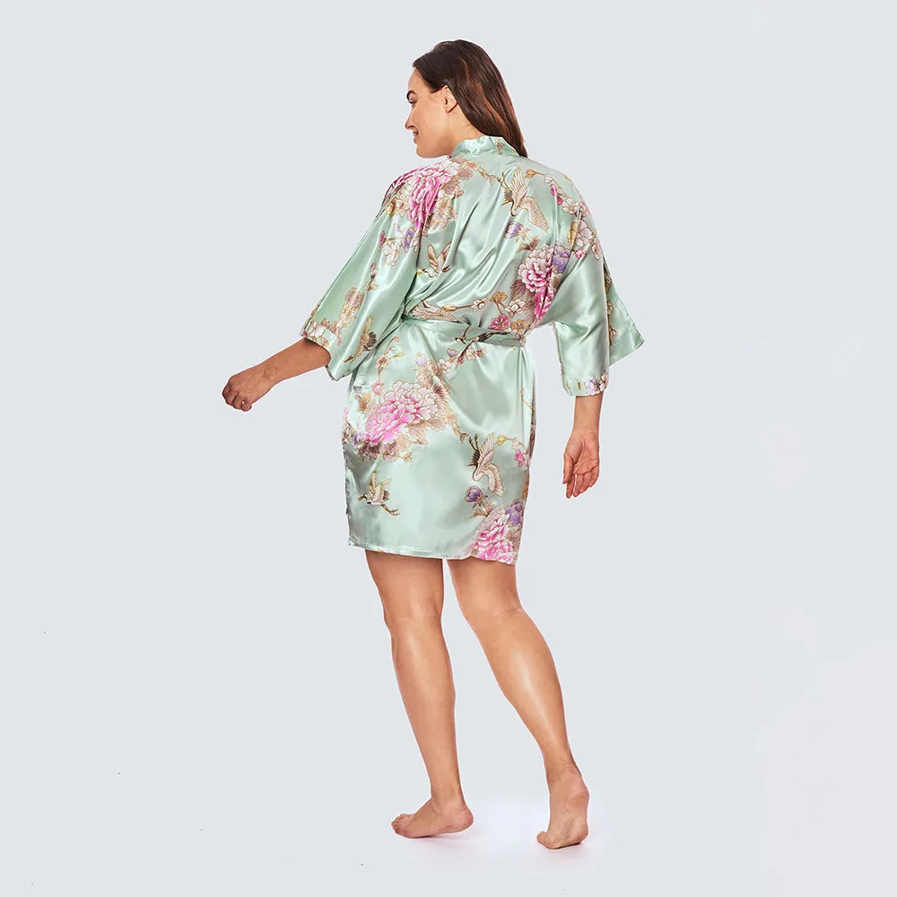 Chrysanthemum & Crane Short Kimono Robe (Plus Size)