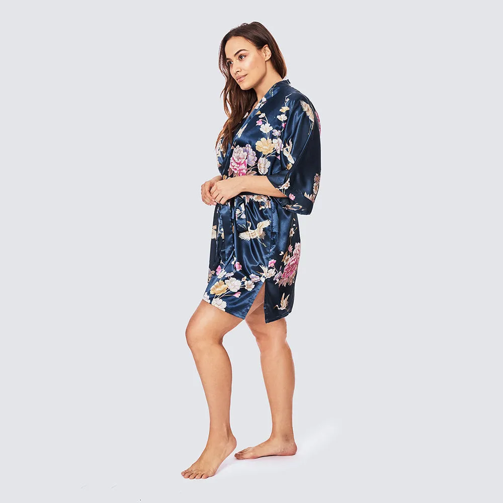 Chrysanthemum & Crane Short Kimono Robe (Plus Size)