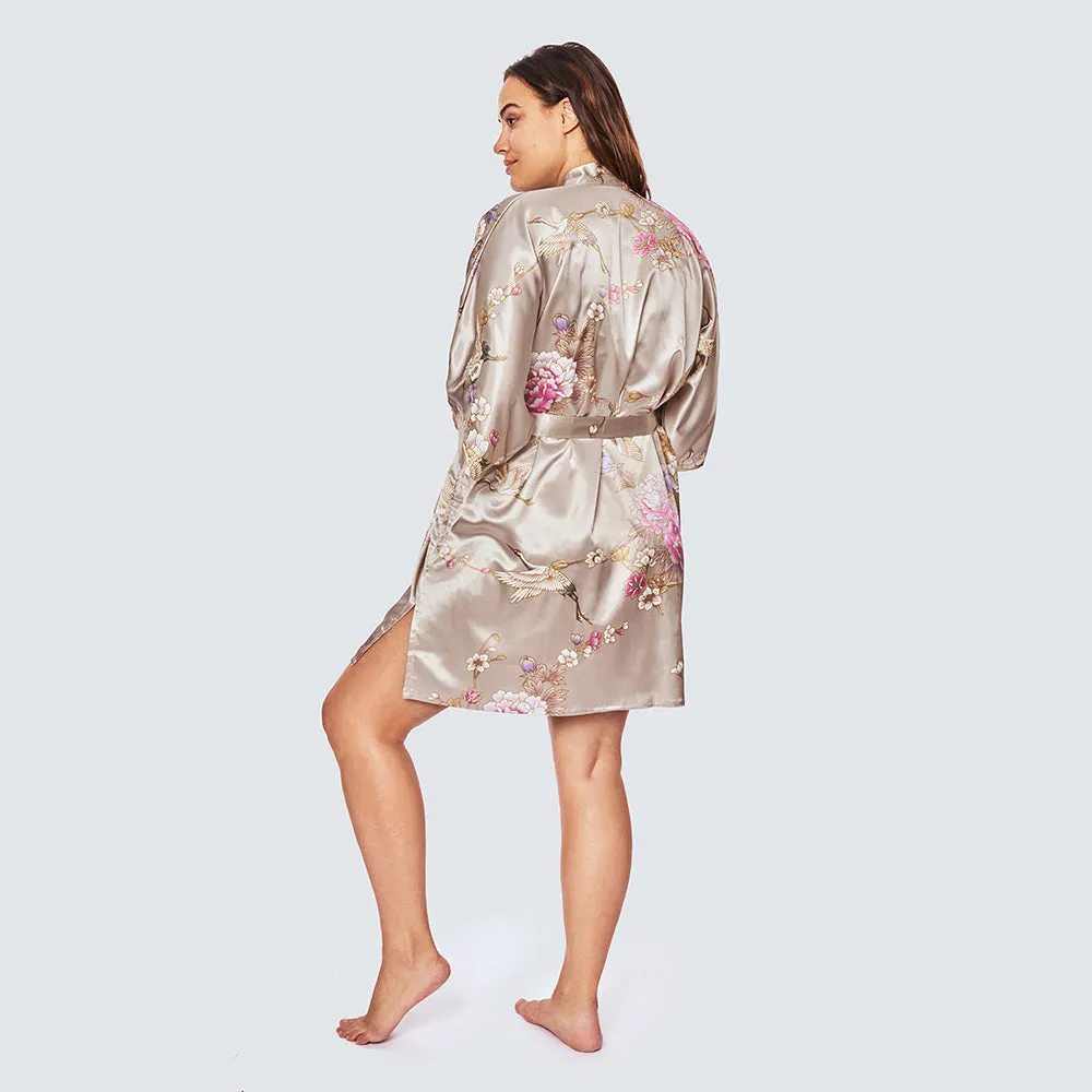 Chrysanthemum & Crane Short Kimono Robe (Plus Size)