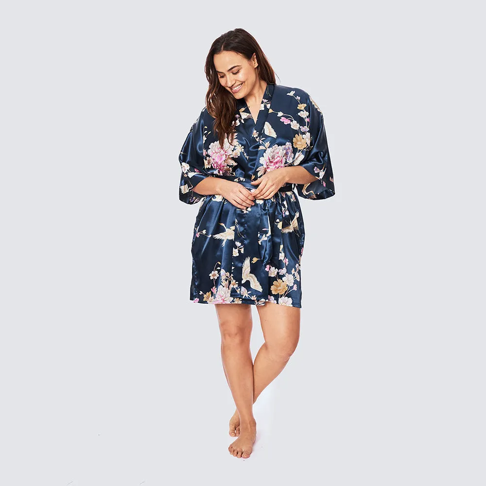 Chrysanthemum & Crane Short Kimono Robe (Plus Size)