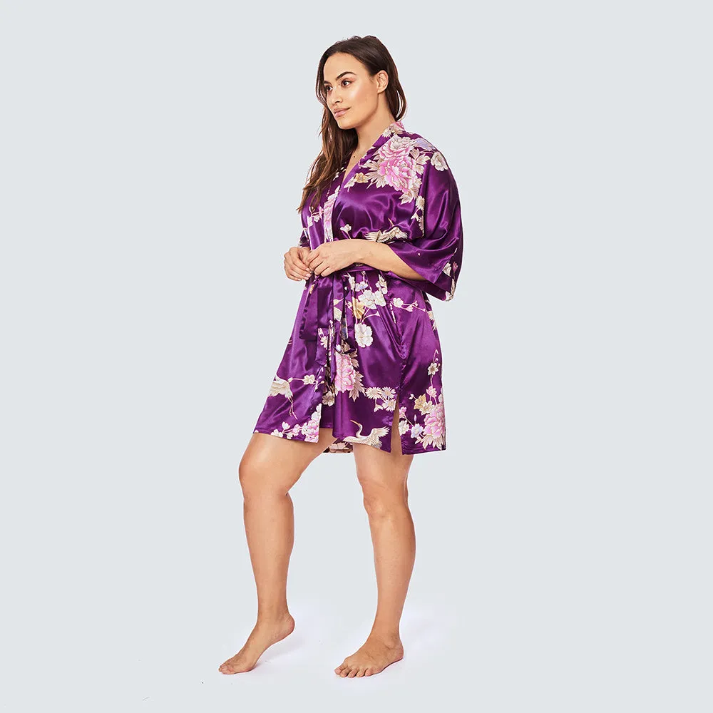 Chrysanthemum & Crane Short Kimono Robe (Plus Size)