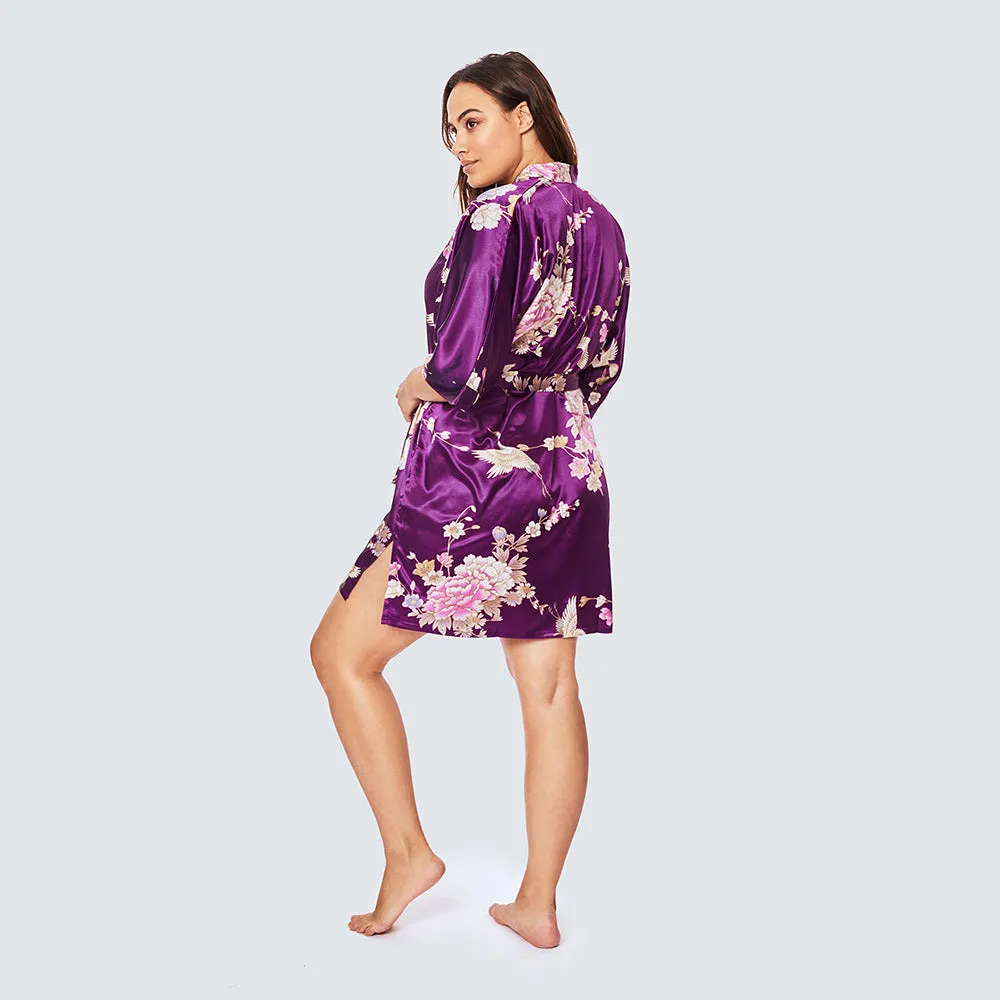 Chrysanthemum & Crane Short Kimono Robe (Plus Size)