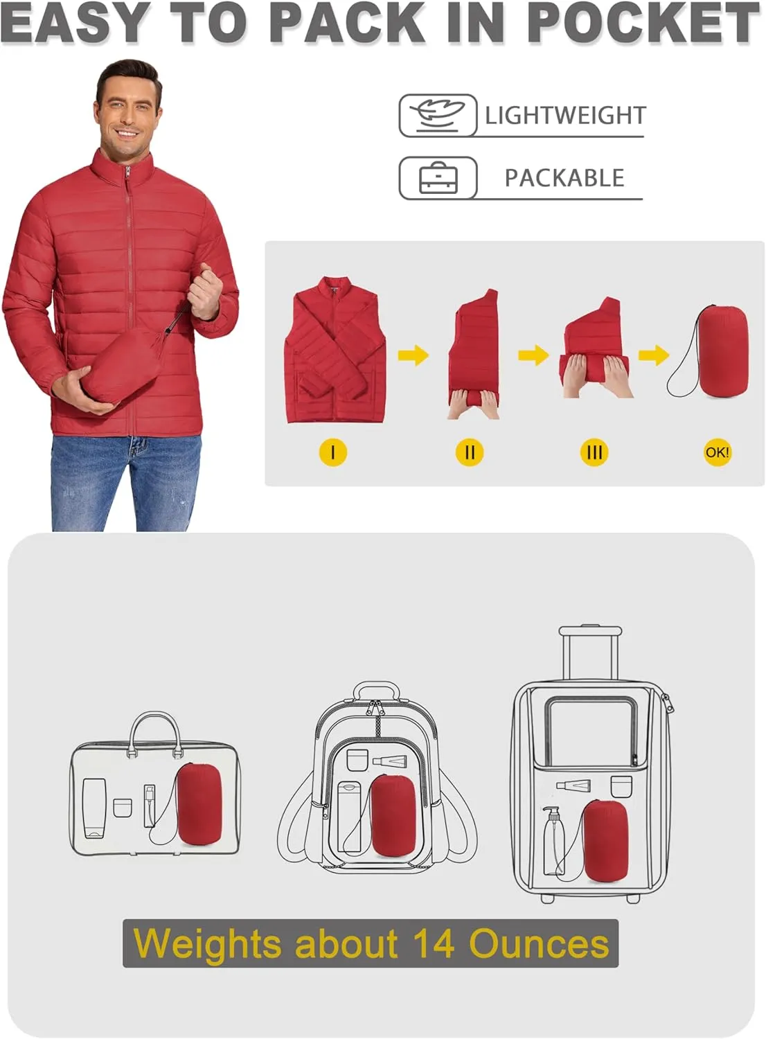 COOFANDY Mens Puffer Jacket Packable Lightweight Jackets Winter Coat Windproof Zipper Down Jacket