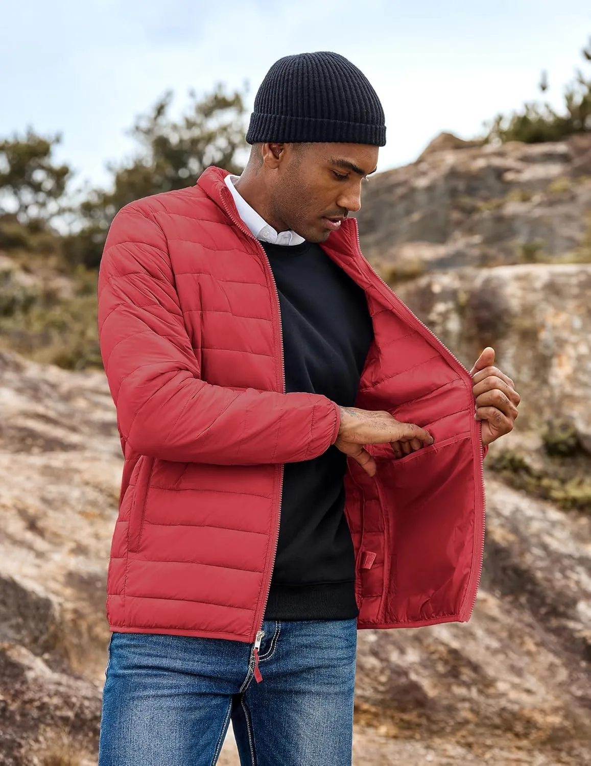 COOFANDY Mens Puffer Jacket Packable Lightweight Jackets Winter Coat Windproof Zipper Down Jacket