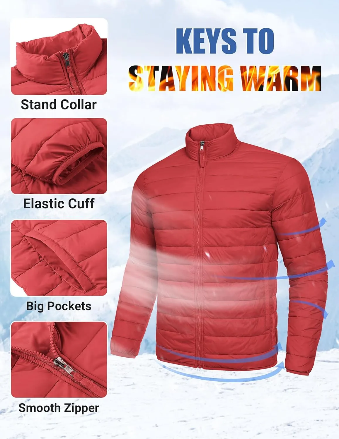 COOFANDY Mens Puffer Jacket Packable Lightweight Jackets Winter Coat Windproof Zipper Down Jacket