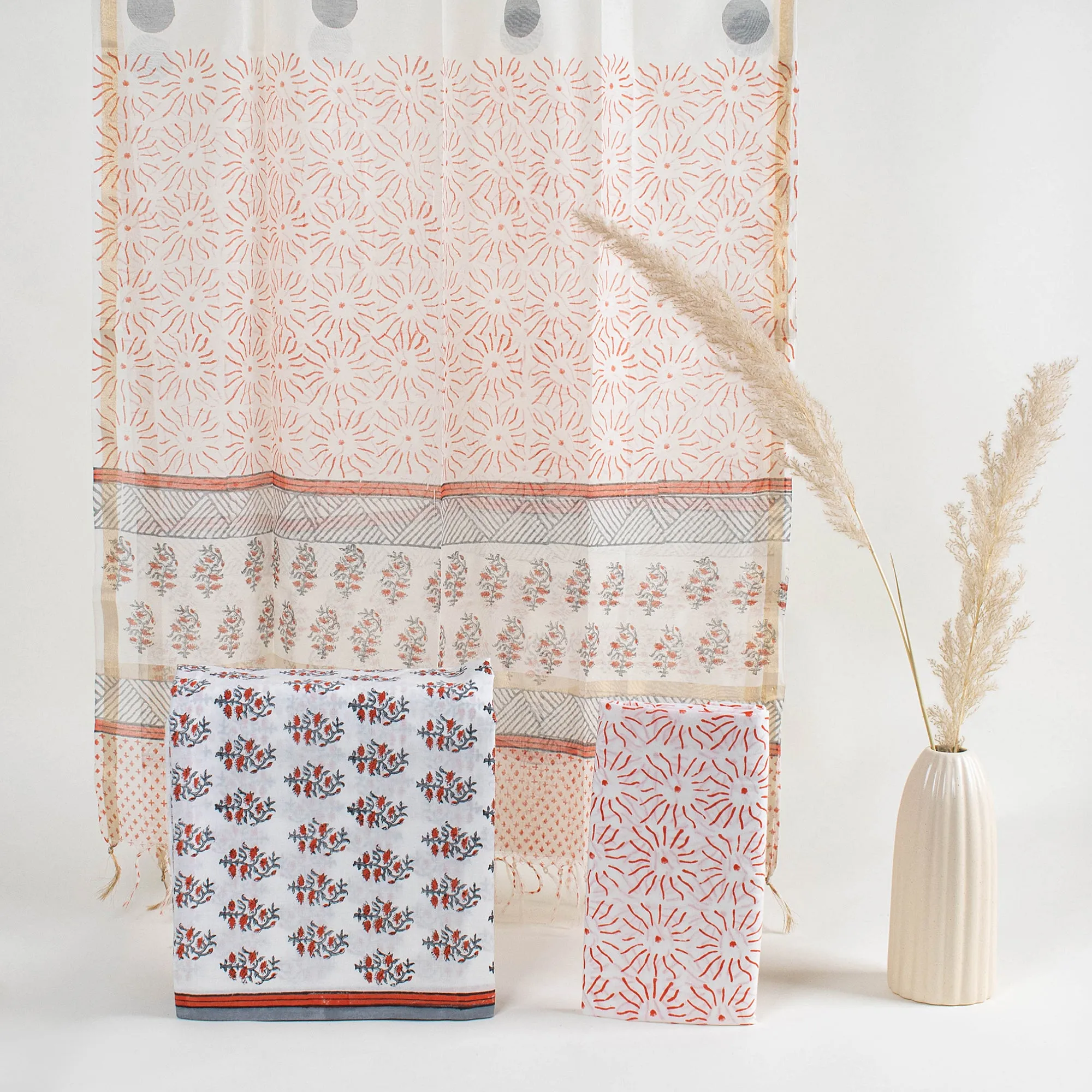 Cotton Block Printed Suit With Chanderi Dupatta