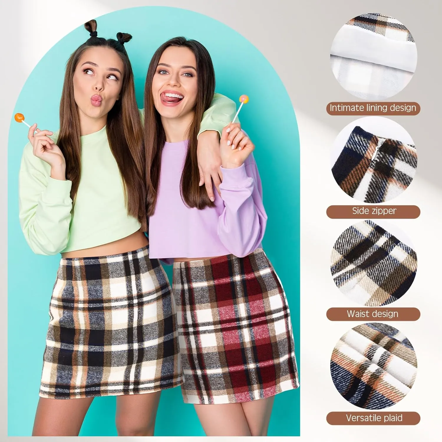 Coume 2 Pack Womens Wool Plaid Mini Skirts Spring Winter High Waisted Pencil Bodycon Skirt 2025 Trendy