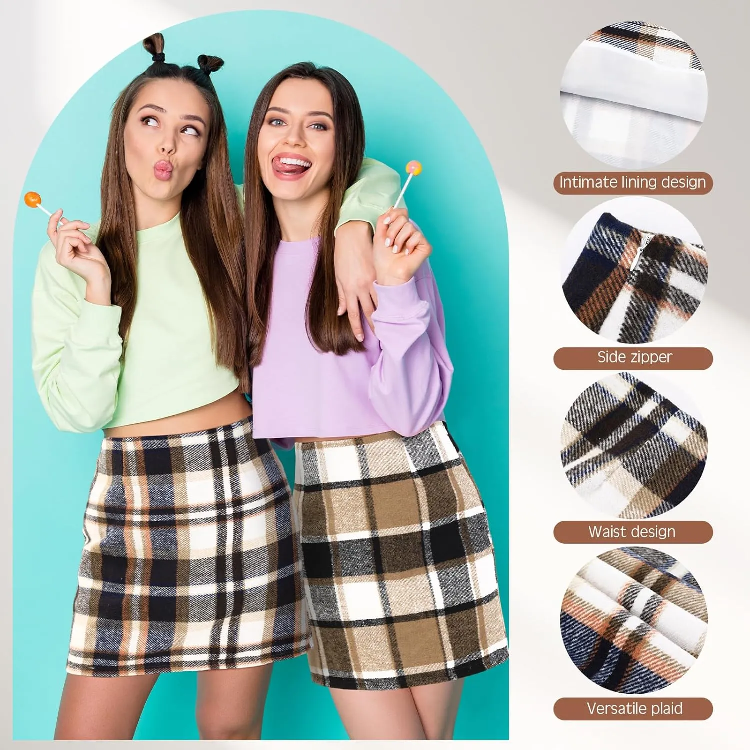 Coume 2 Pack Womens Wool Plaid Mini Skirts Spring Winter High Waisted Pencil Bodycon Skirt 2025 Trendy