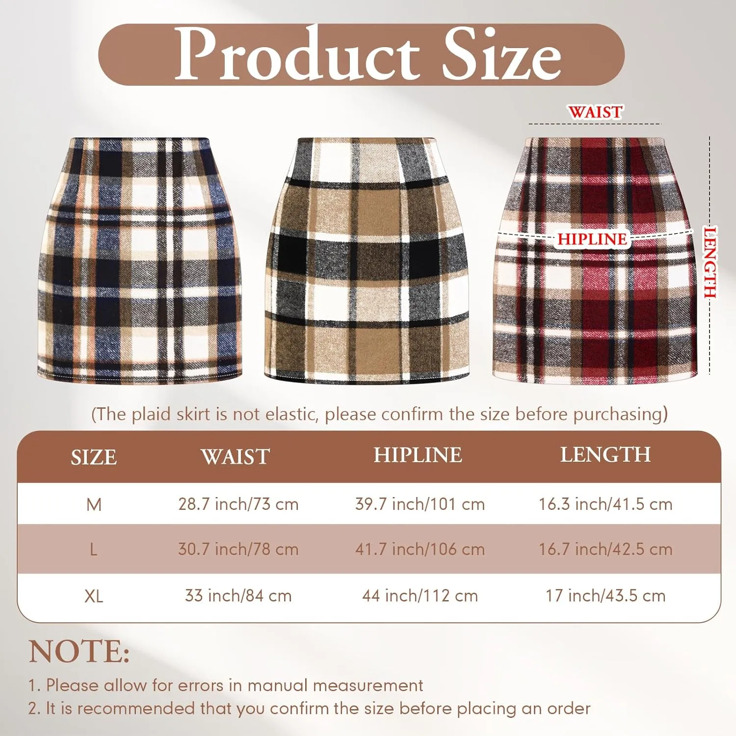 Coume 2 Pack Womens Wool Plaid Mini Skirts Spring Winter High Waisted Pencil Bodycon Skirt 2025 Trendy