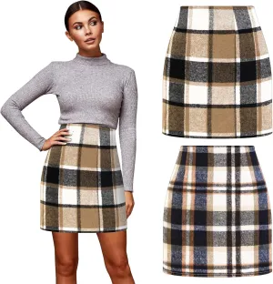 Coume 2 Pack Womens Wool Plaid Mini Skirts Spring Winter High Waisted Pencil Bodycon Skirt 2025 Trendy