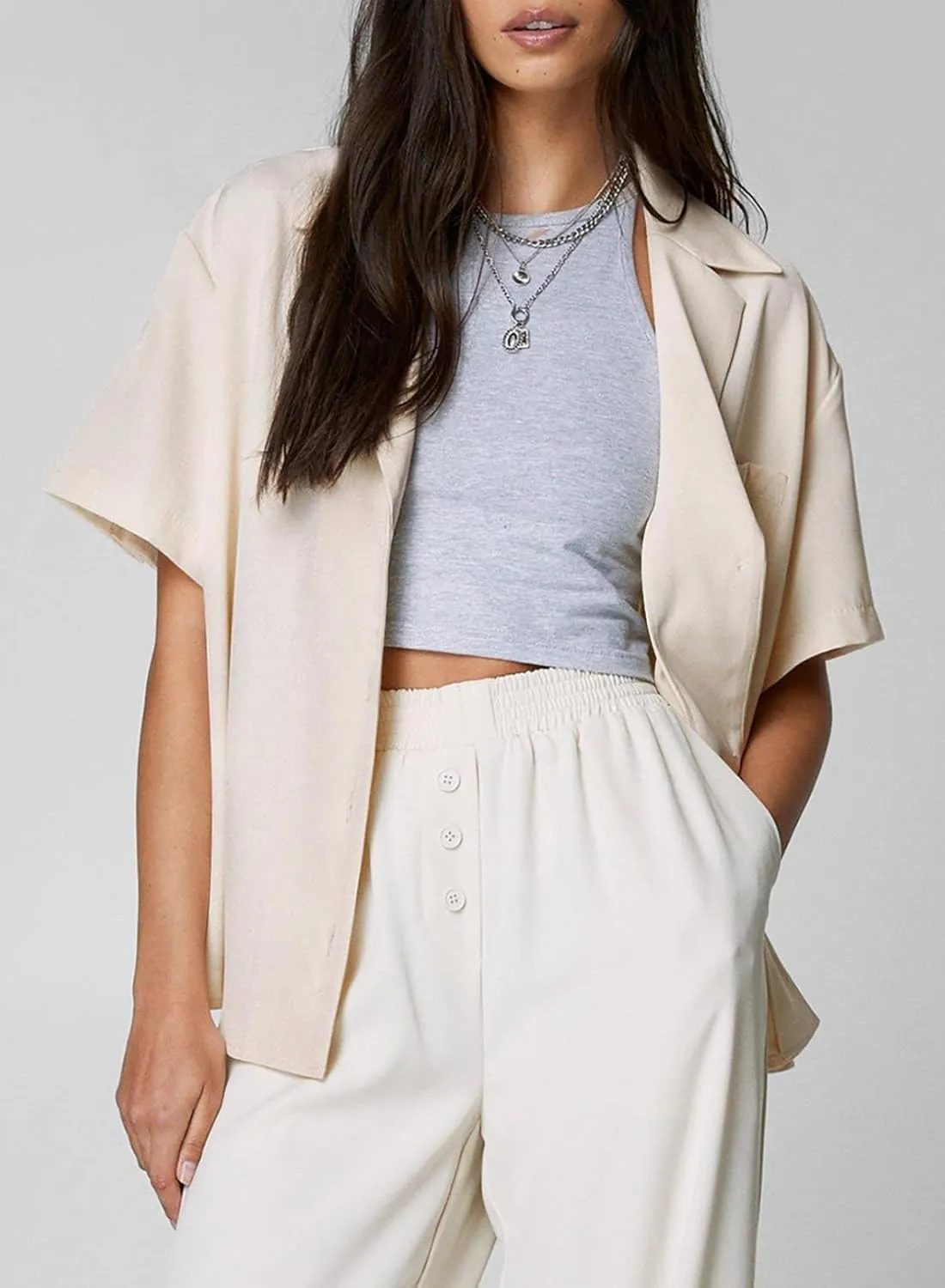 Dokotoo Blazers for Women Business Casual Short Sleeve Lightweight Button Pockets Notched Lapel Collar Work Office Jacket