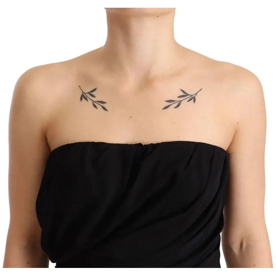 Dolce & Gabbana Black Silk Stretch Strapless Sheath Midi Dress