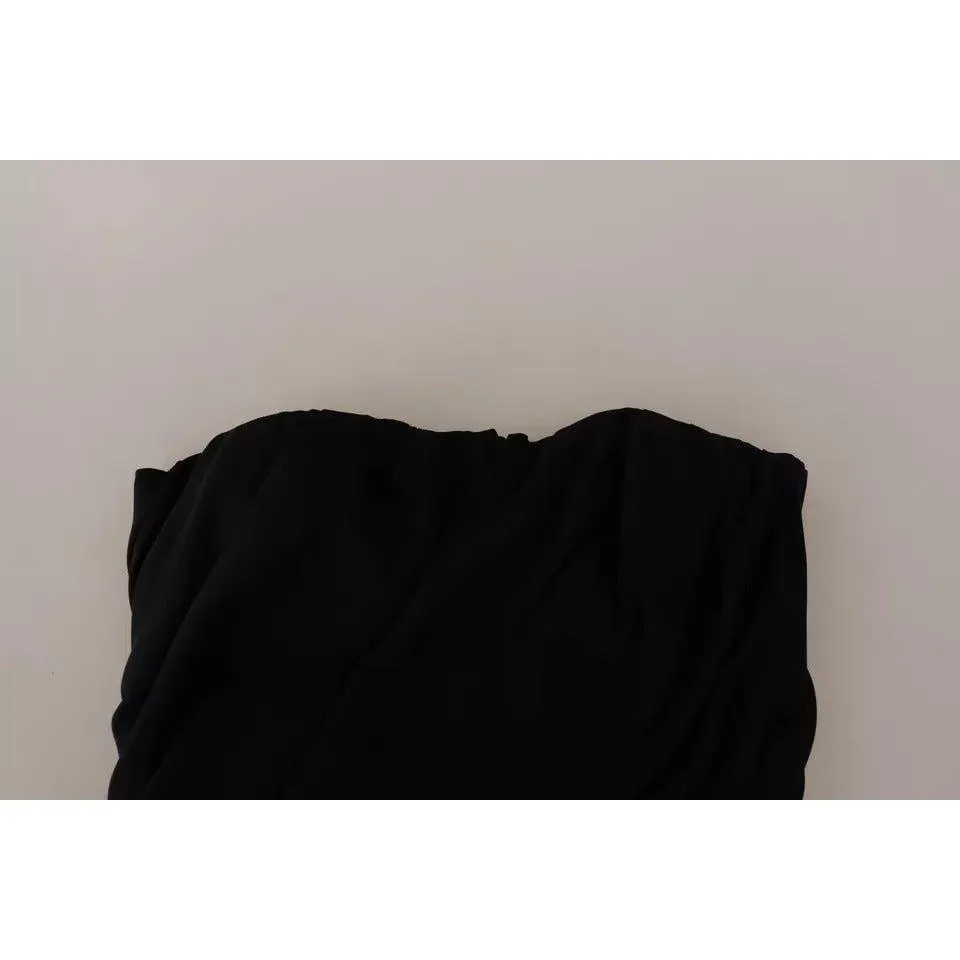 Dolce & Gabbana Black Silk Stretch Strapless Sheath Midi Dress