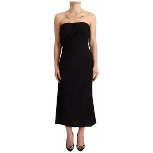 Dolce & Gabbana Black Silk Stretch Strapless Sheath Midi Dress