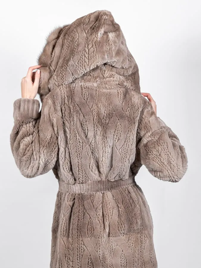 Dressing Gown Coat mink Hooded