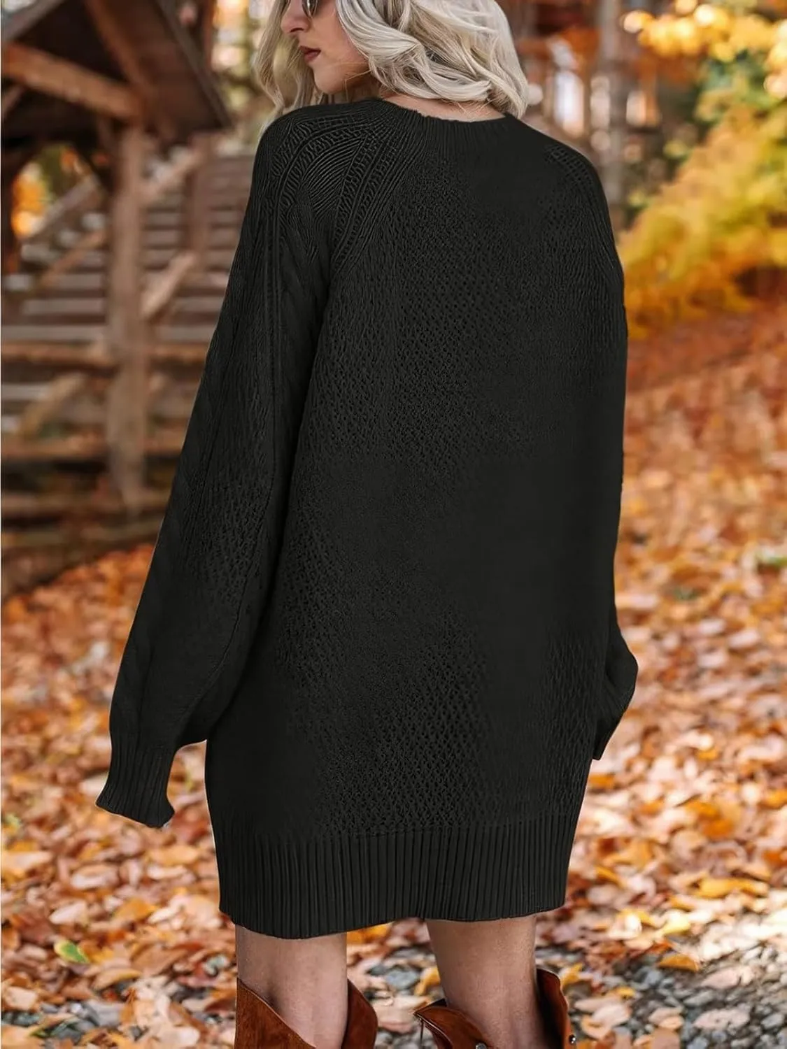 ebossy Women's Oversized Cable Knit Sweater Dress Fall Crewneck Batwing Sleeve Baggy Loose Pullover Tops