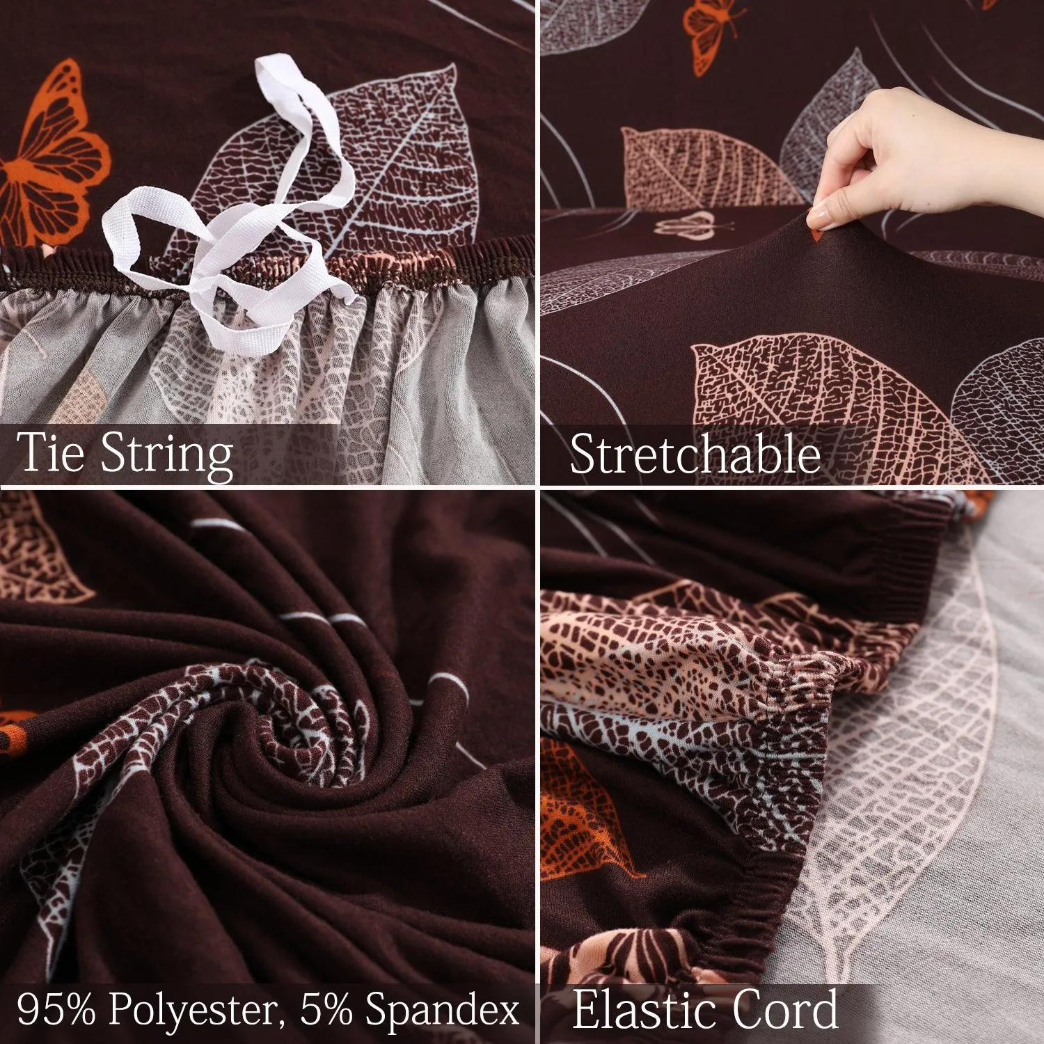 Elastic Stretchable Printed Sofa Cover, Dark Brown Leaf