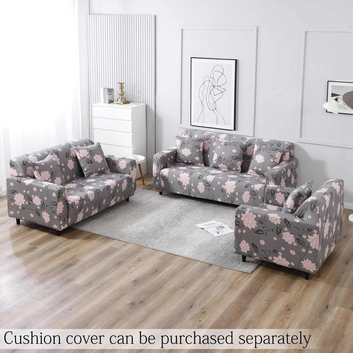 Elastic Stretchable Printed Sofa Cover, Grey Dahila
