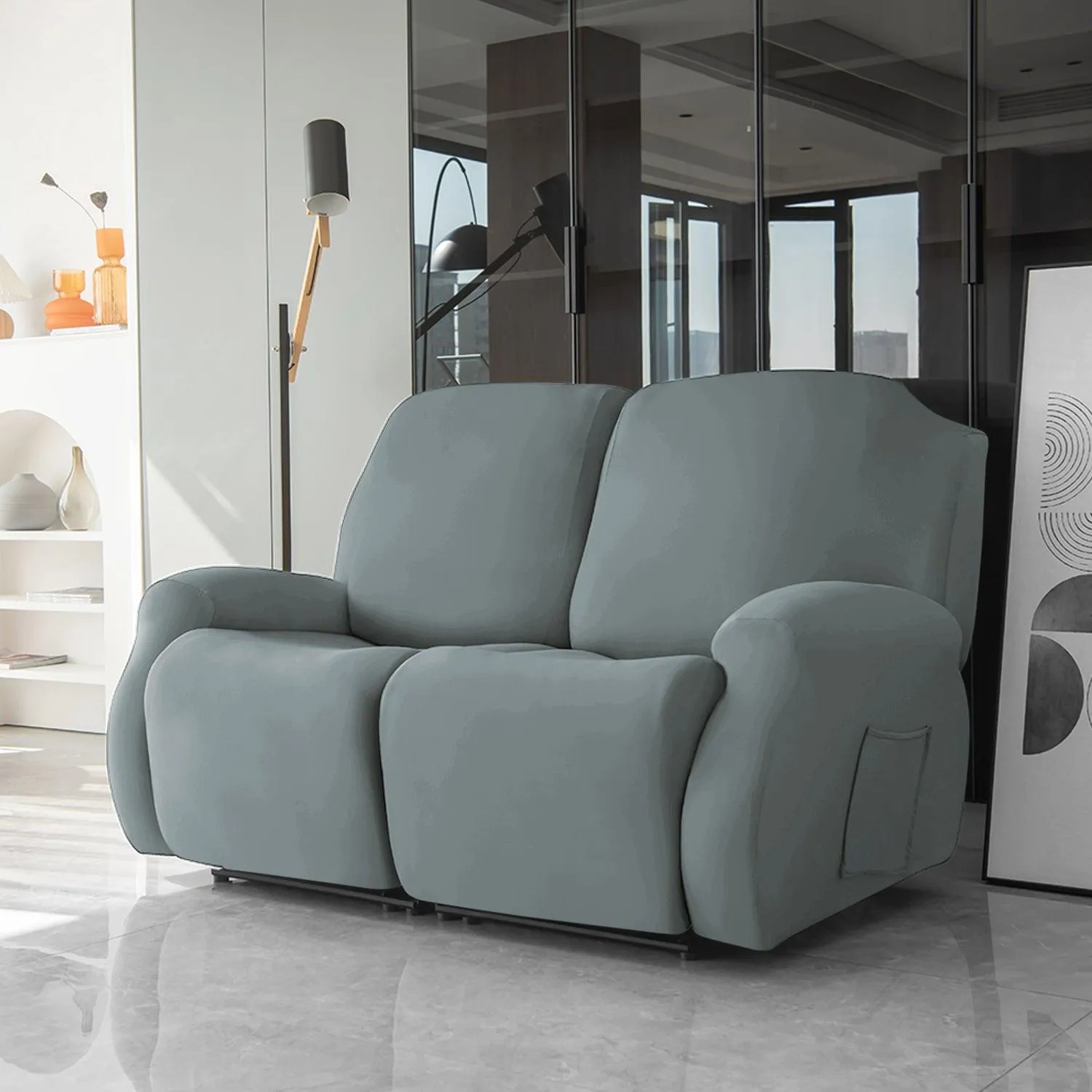 Elastic Stretchable Recliner Sofa Cover, Smokey Grey