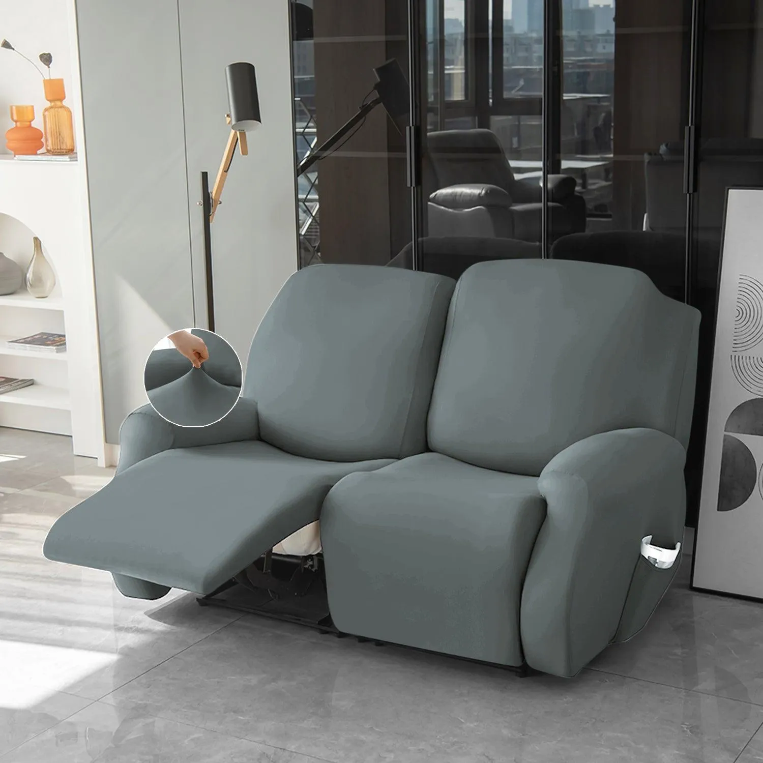 Elastic Stretchable Recliner Sofa Cover, Smokey Grey