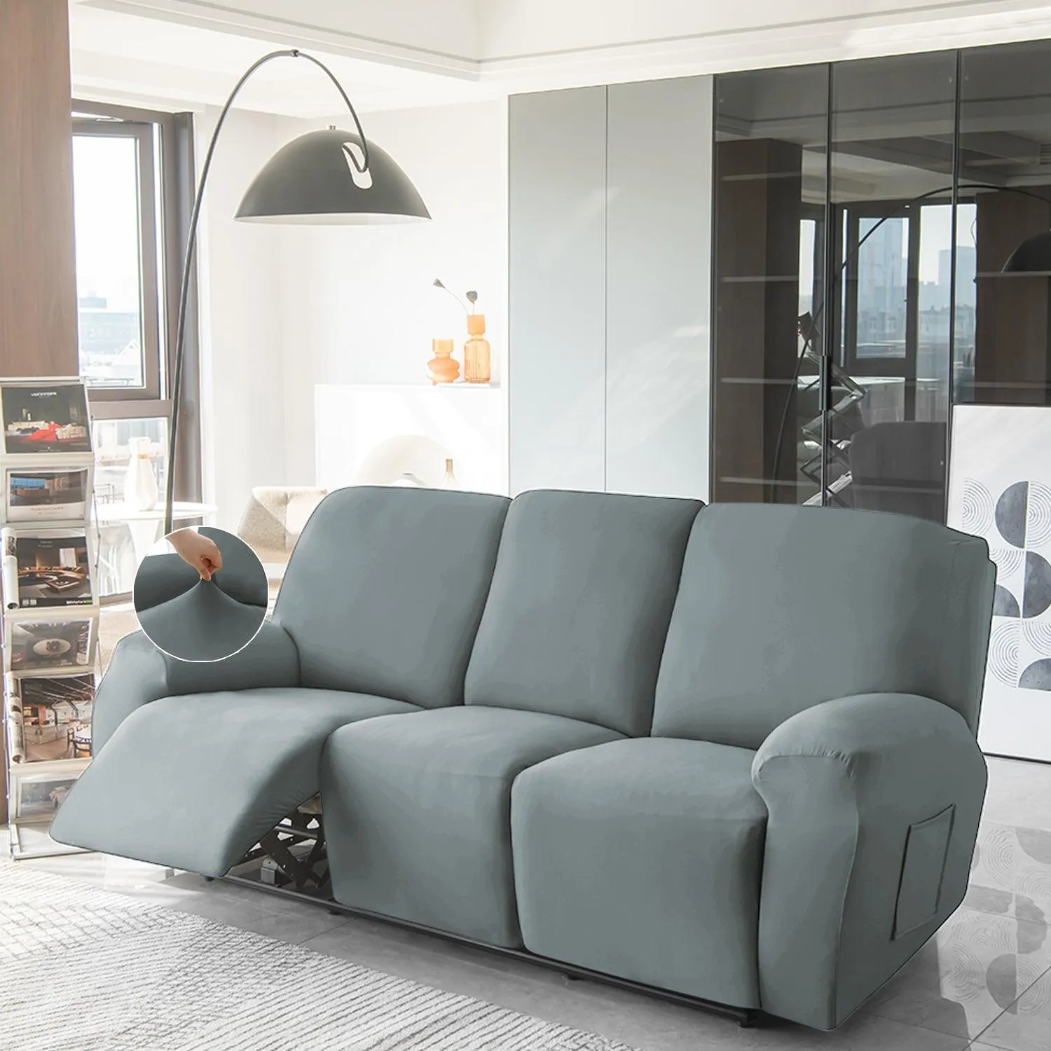 Elastic Stretchable Recliner Sofa Cover, Smokey Grey