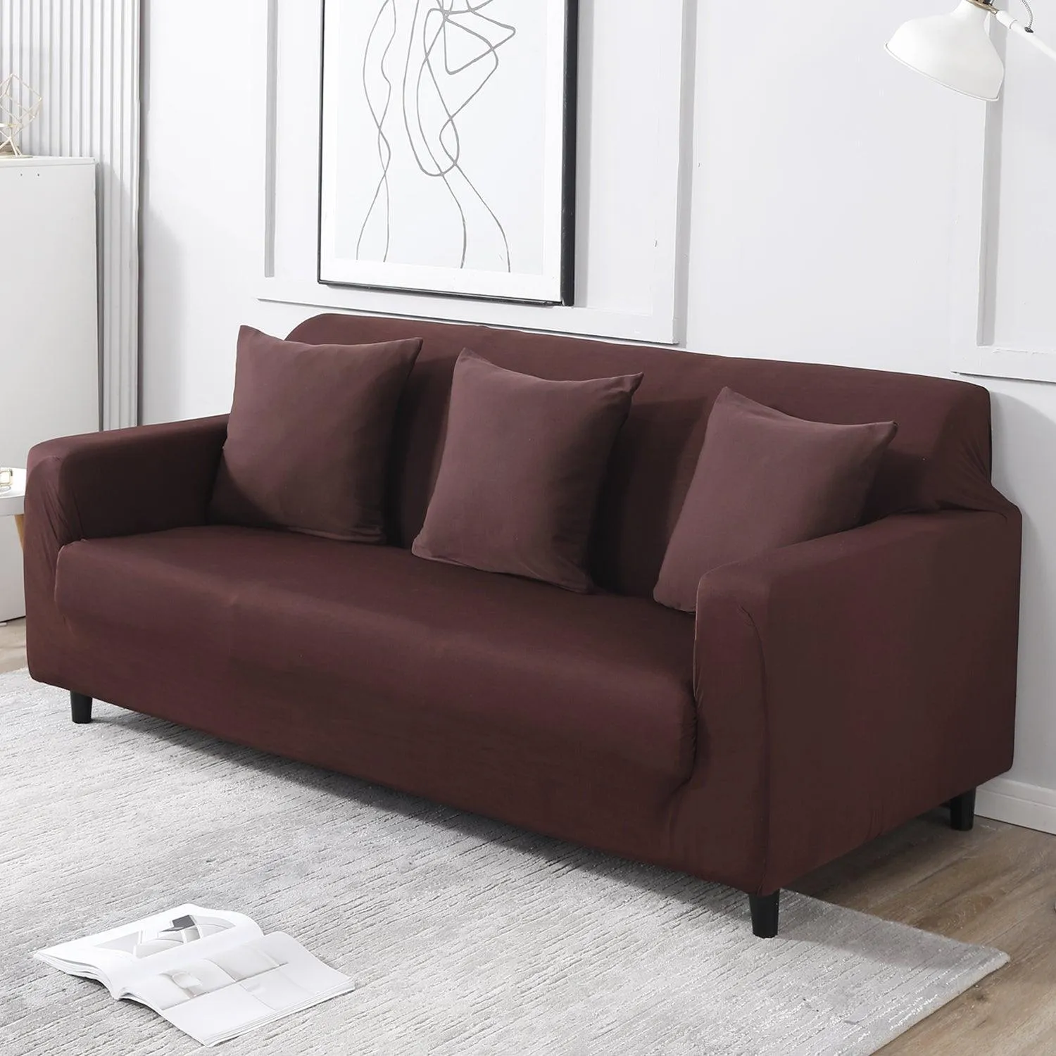 Elastic Stretchable Sofa Cover, Chocolate Brown