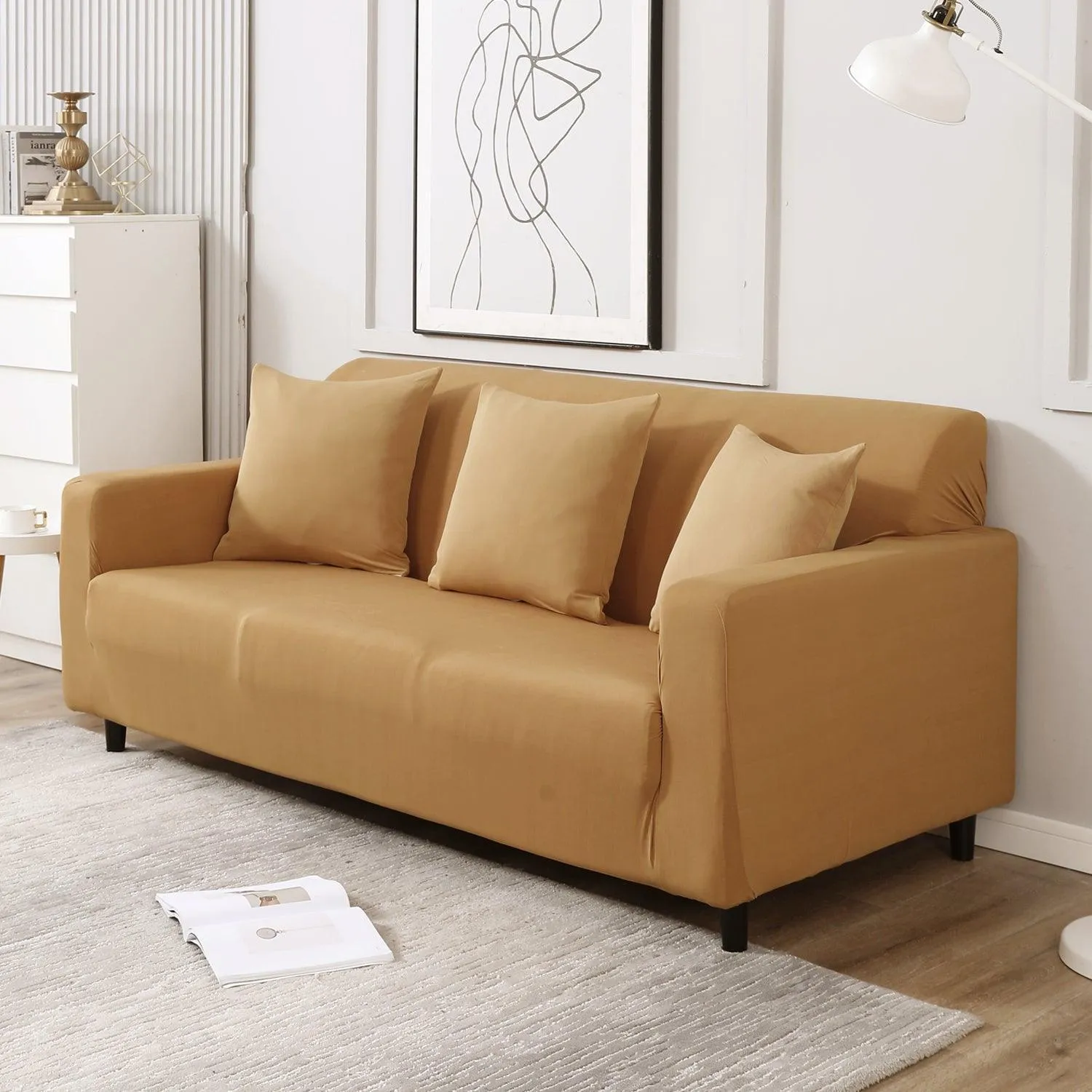 Elastic Stretchable Sofa Cover, Sand Brown