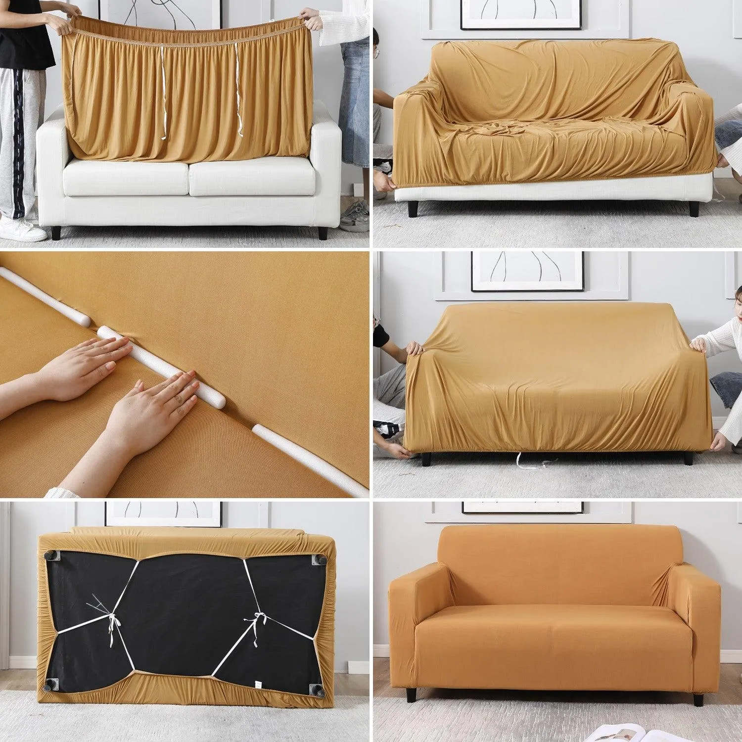 Elastic Stretchable Sofa Cover, Sand Brown