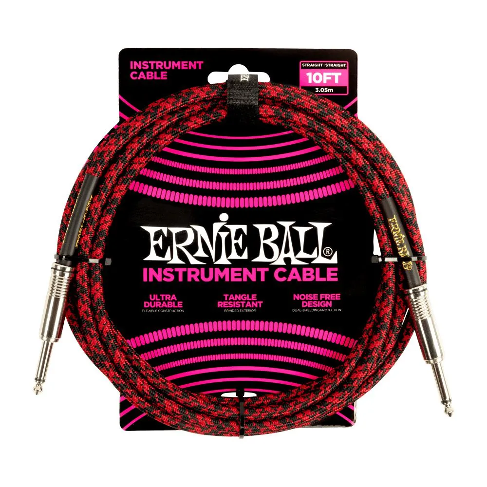 Ernie Ball 10' Braided Straight/Straight Instrument Cable Red & Black