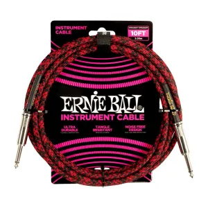 Ernie Ball 10' Braided Straight/Straight Instrument Cable Red & Black
