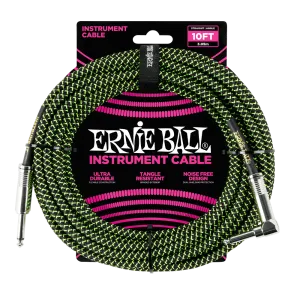 Ernie Ball 10ft Braided Instrument Cable - Straight to Angled - Black and Green