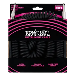 Ernie Ball 30 Coiled Straight / Straight Instrument Cable - Black