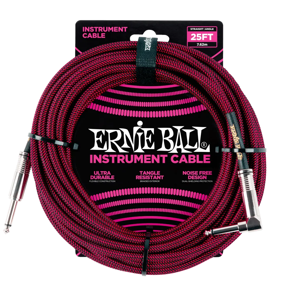 Ernie Ball 6062EB Straight/Angle Braided Cable (Red/Black) - 25'