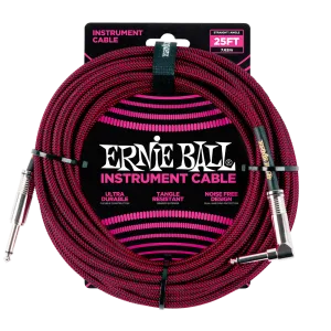 Ernie Ball 6062EB Straight/Angle Braided Cable (Red/Black) - 25'