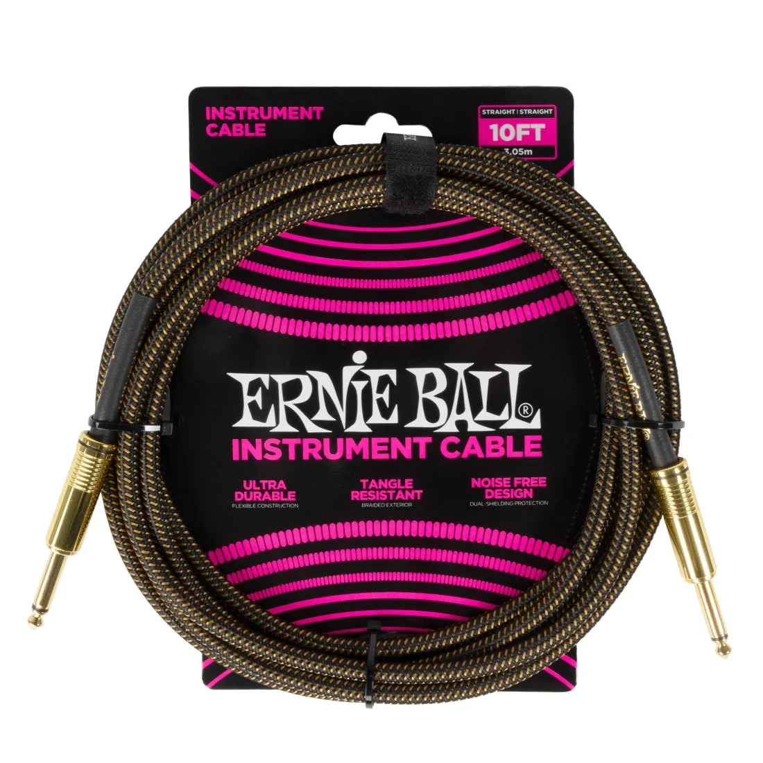 Ernie Ball 6428EB 1/4 to 1/4 Straight Braided Cable (Pay Dirt) - 10'