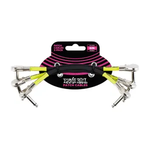 Ernie Ball Flat Angle/Flat Angle Patch Cable 3-Pack - Black - 6 inches | Guitar Cables | P06059