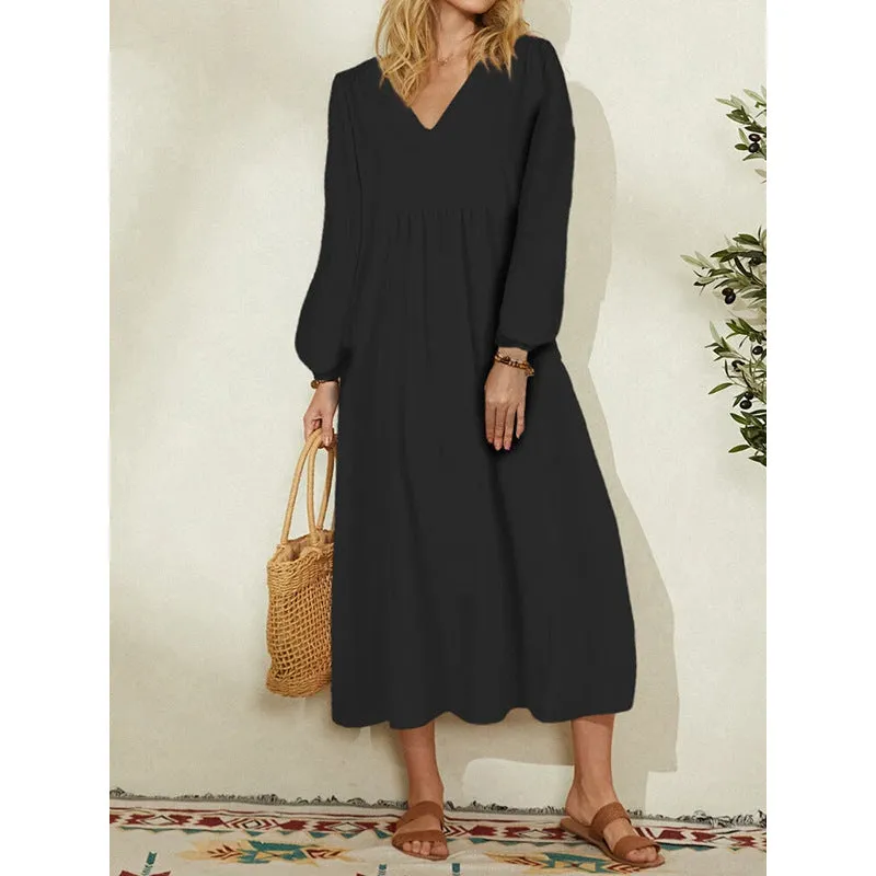 Fashion women's cotton loose Lantern Sleeve Dress
