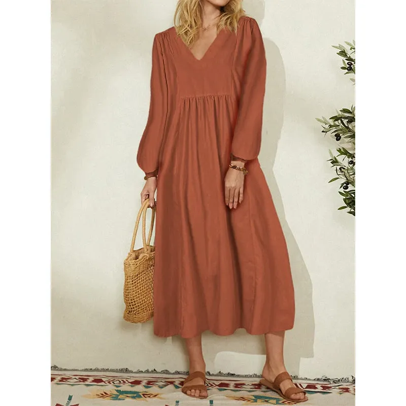 Fashion women's cotton loose Lantern Sleeve Dress